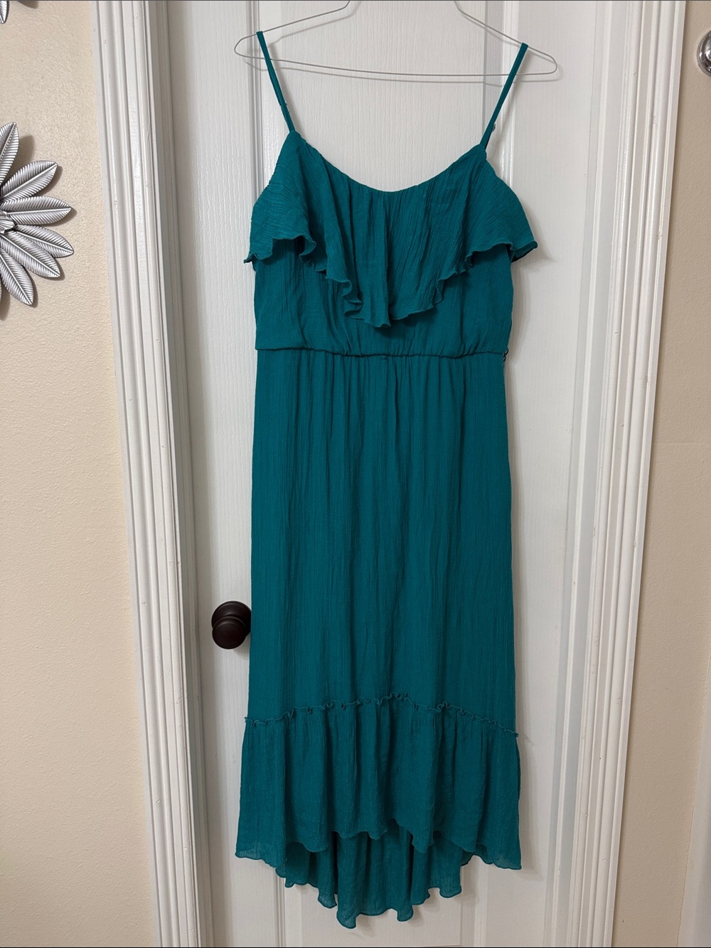 IZ Byer Hi-Low Lagoon Teal Ruffle Midi Adjustable Strap Dress Size  XL